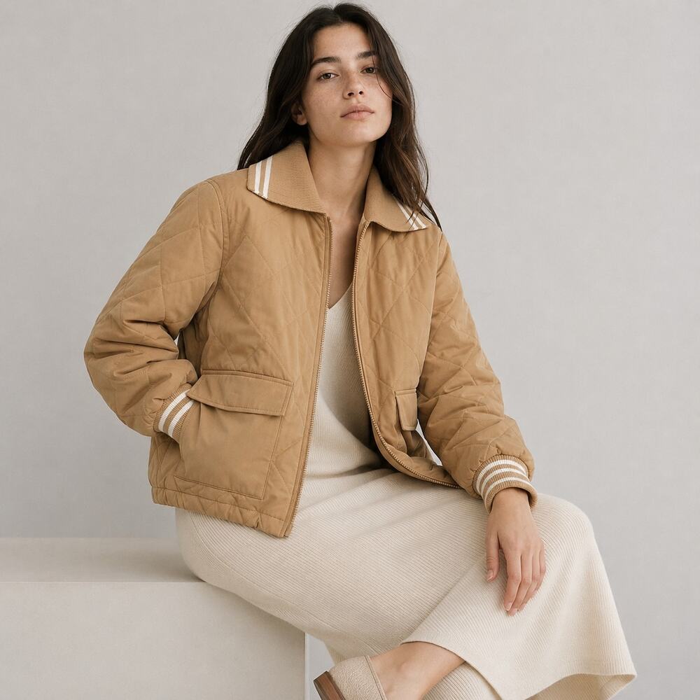 JW Anderson X Uniqlo Padded Quilted Blouson Jacket Womens L Beige Full Zip
